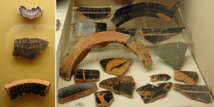 Ostracism sherds, 5th century BC - source Archaeological Museum, Athens and Kerameikos Museum